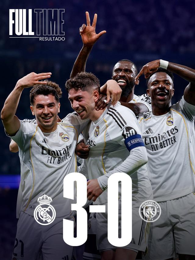 米兰体育-皇马3-0打垮曼城！巴尔韦德半场疯狂戴帽，残阵造欧冠神迹